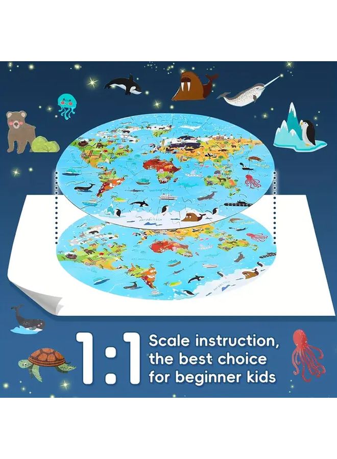 70 Pcs World Map Jigsaw Puzzle Large Round Floor Educational Geography Toy For Kids - Image 5